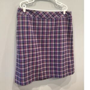 Talbots Wool Mini Skirt Plus Size 16W Elastic Waist Purple Plaid Preppy Office